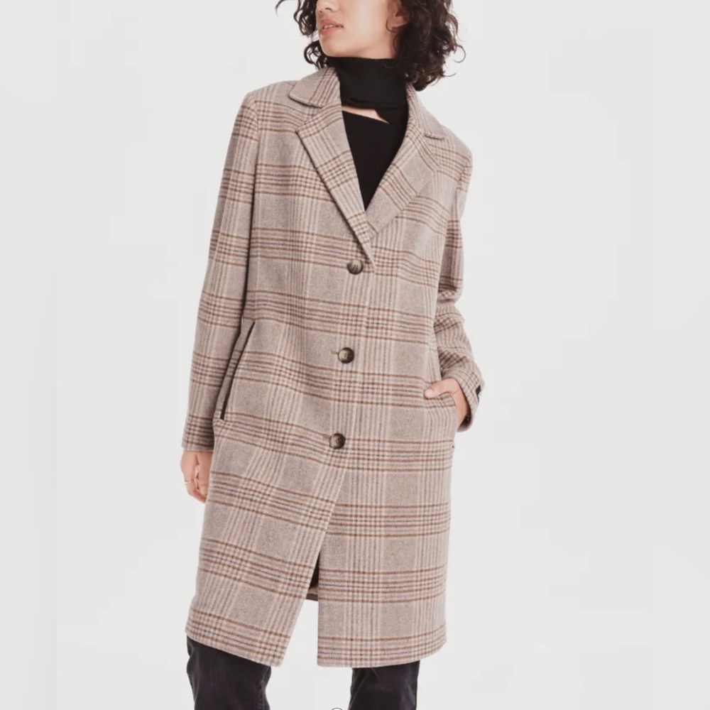 DKNY Women's Petite Plaid Single-Breasted Walker Coat, Brown/Black, NWOT